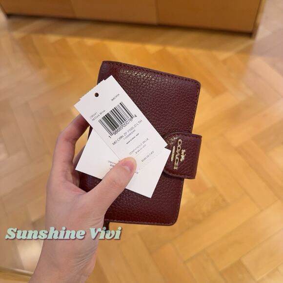 NWT Coach Medium Corner Zip Wallet CBO41 Pebble Leather Dark Wine - Picture 6 of 6